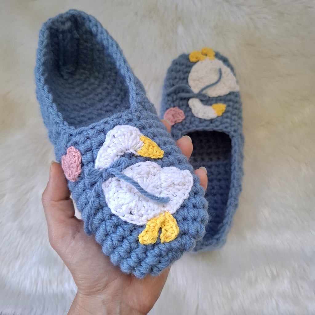 Country Goose Crochet Adult Size Slippers Digital Download PDF Pattern