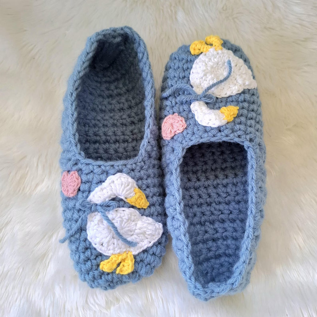 Country Goose Crochet Adult Size Slippers Digital Download PDF Pattern