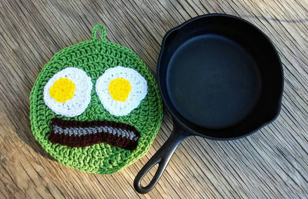 Bacon and Eggs Crochet Potholder Pattern, Funny Kitchen Decor (PDF Pattern)
