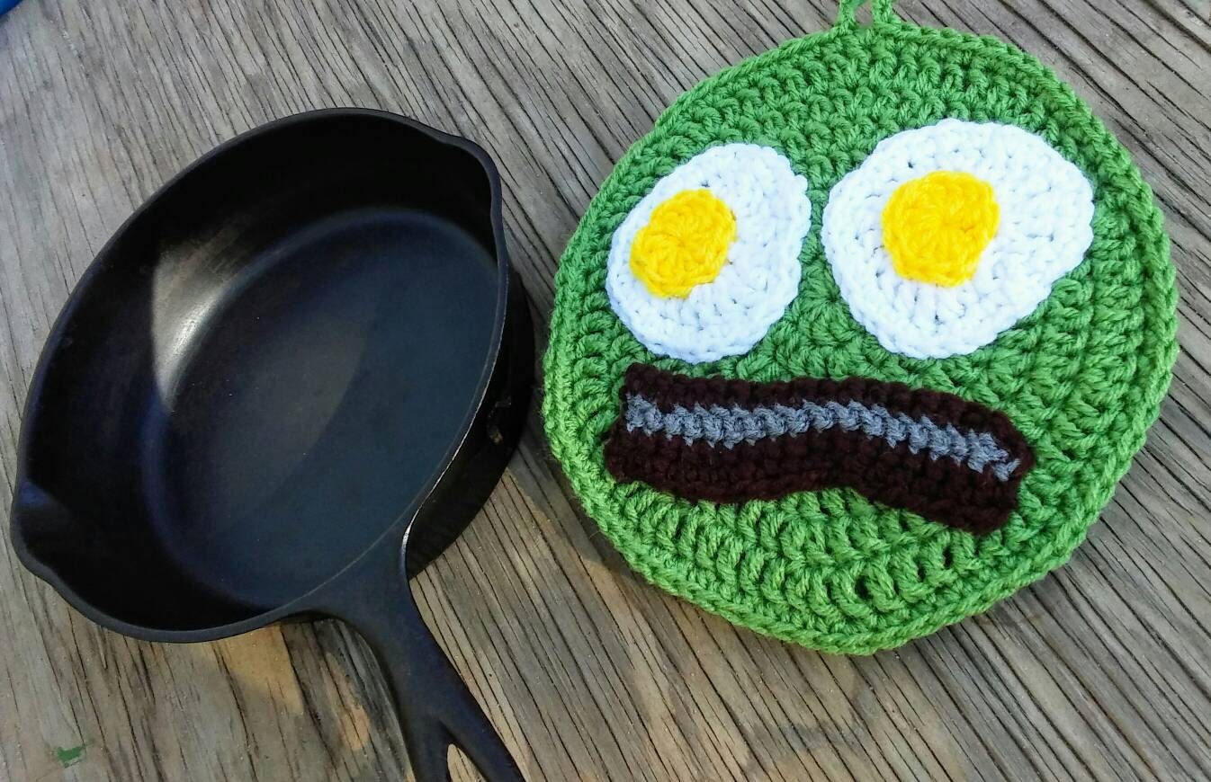 Bacon and Eggs Crochet Potholder Pattern, Funny Kitchen Decor (PDF Pattern)