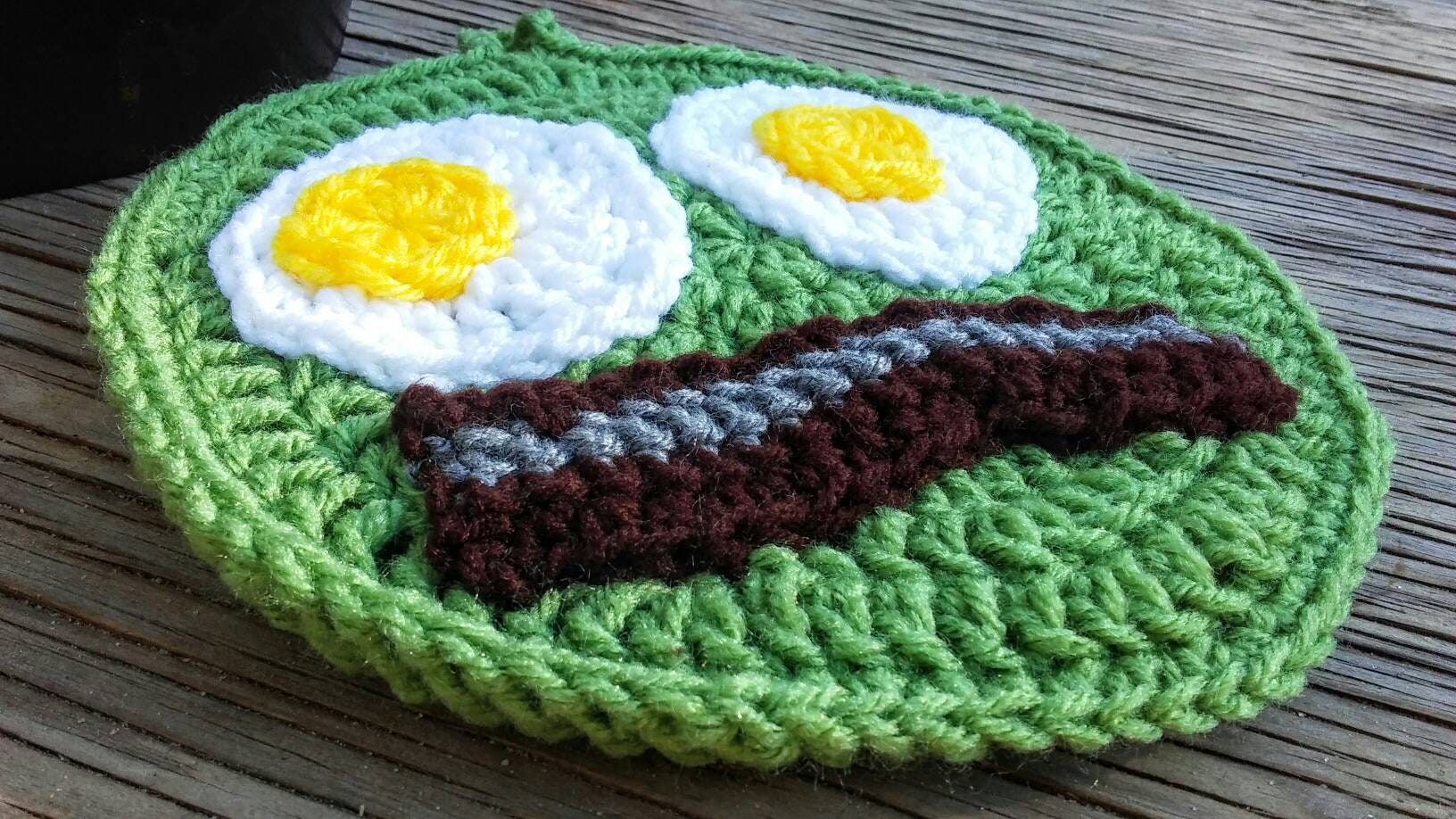 Bacon and Eggs Crochet Potholder Pattern, Funny Kitchen Decor (PDF Pattern)