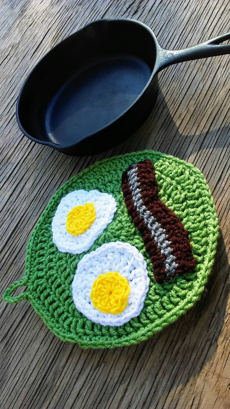 Bacon and Eggs Crochet Potholder Pattern, Funny Kitchen Decor (PDF Pattern)