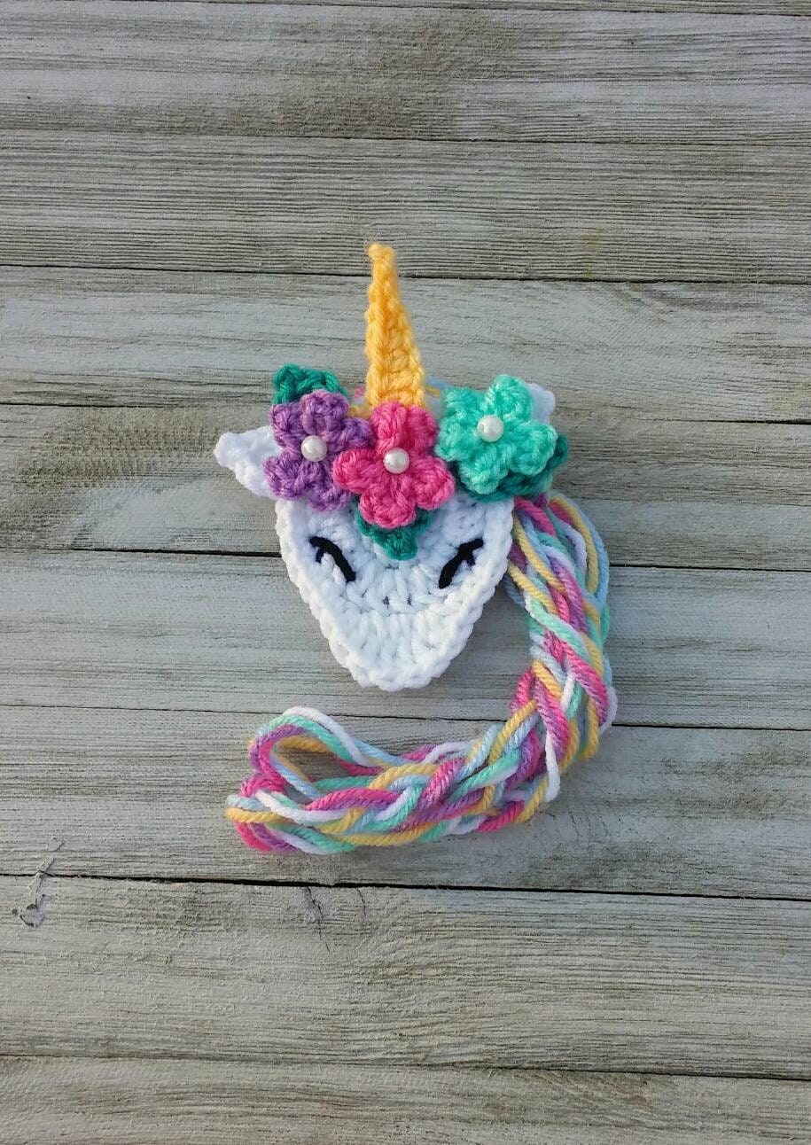 Unicorn Applique Crochet Pattern, Flower Headband (PDF Pattern)