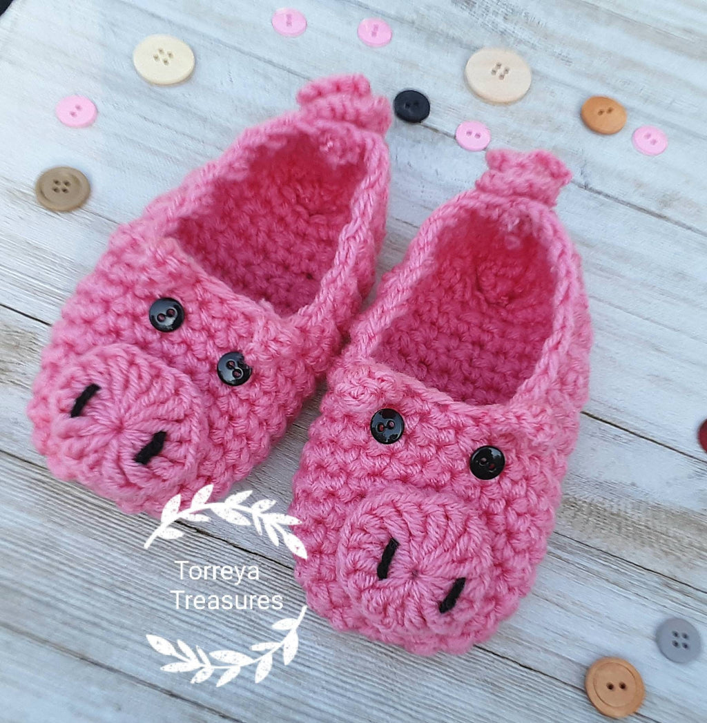 Crochet Pig Slippers Pattern, Easy Kids Slipper (PDF Pattern)