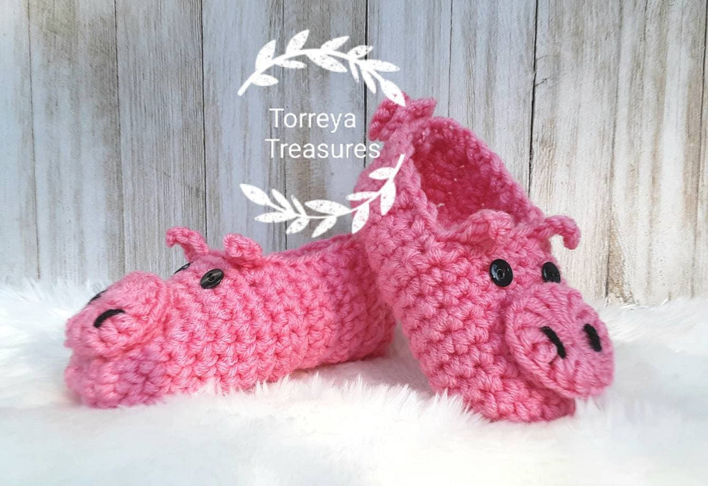 Crochet Pig Slippers Pattern, Easy Kids Slipper (PDF Pattern)