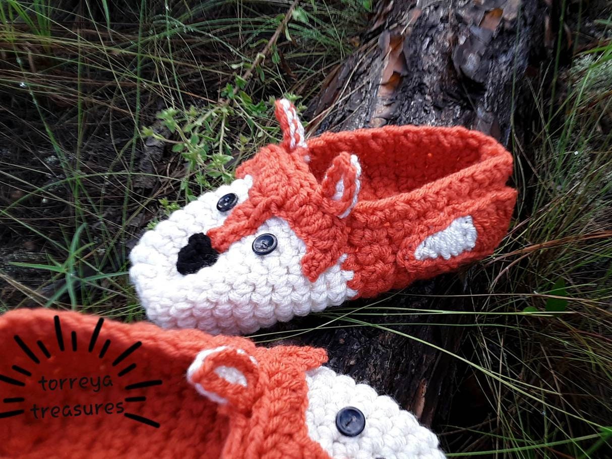 Fox Crochet Slippers Pattern, Toddler & Youth Sizes (PDF Pattern)