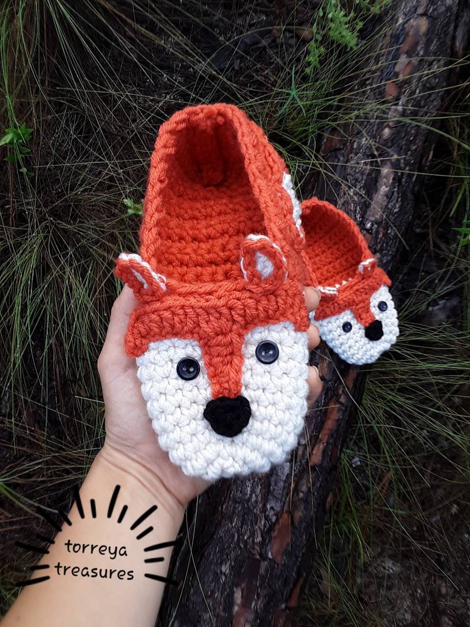 Fox Crochet Slippers Pattern, Toddler & Youth Sizes (PDF Pattern)