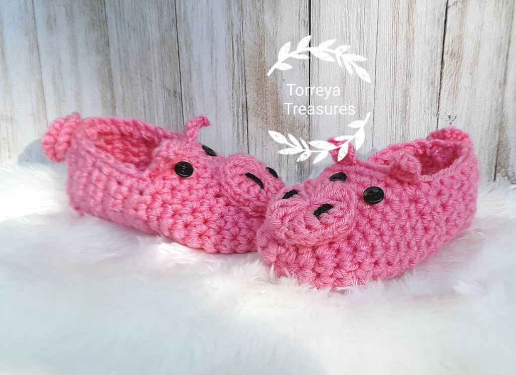 Crochet Pig Slippers Pattern, Easy Kids Slipper (PDF Pattern)
