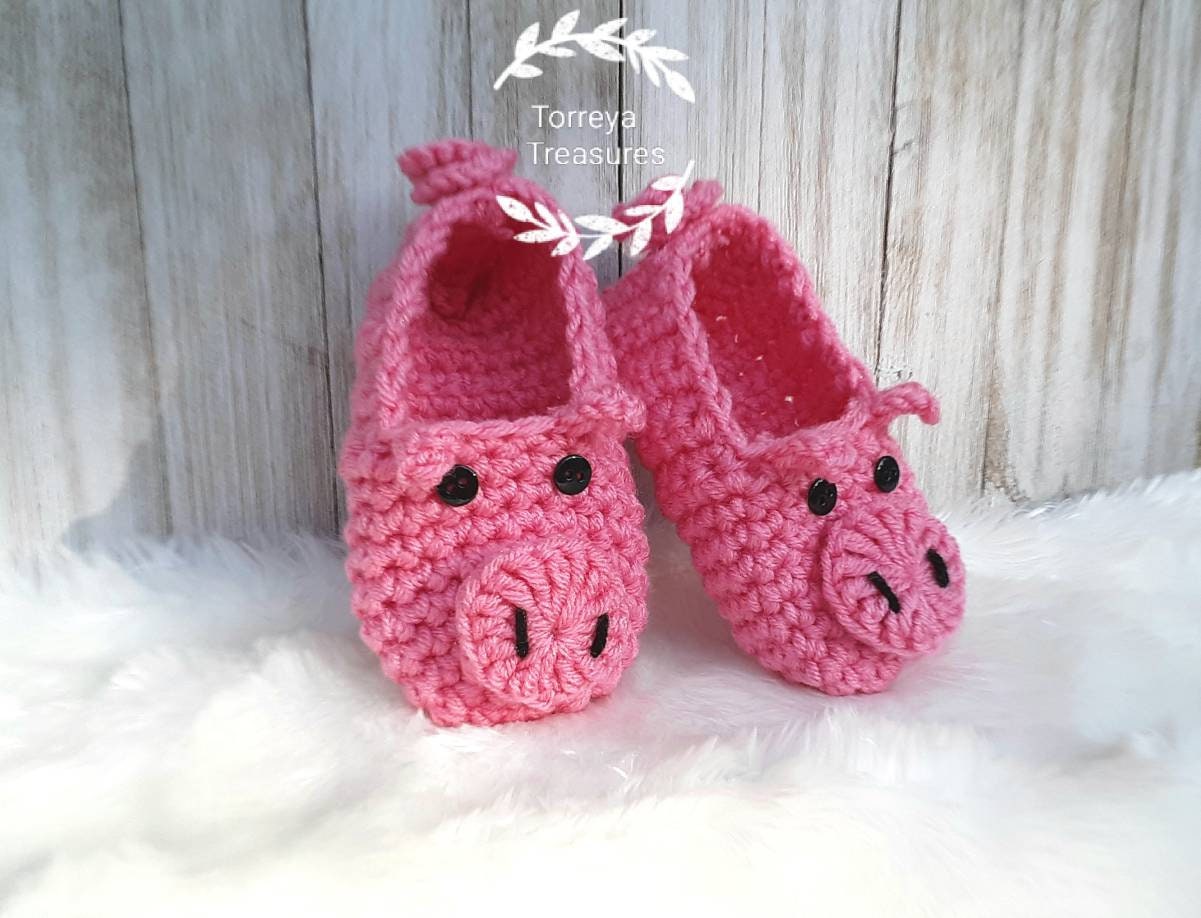 Crochet Pig Slippers Pattern, Easy Kids Slipper (PDF Pattern)