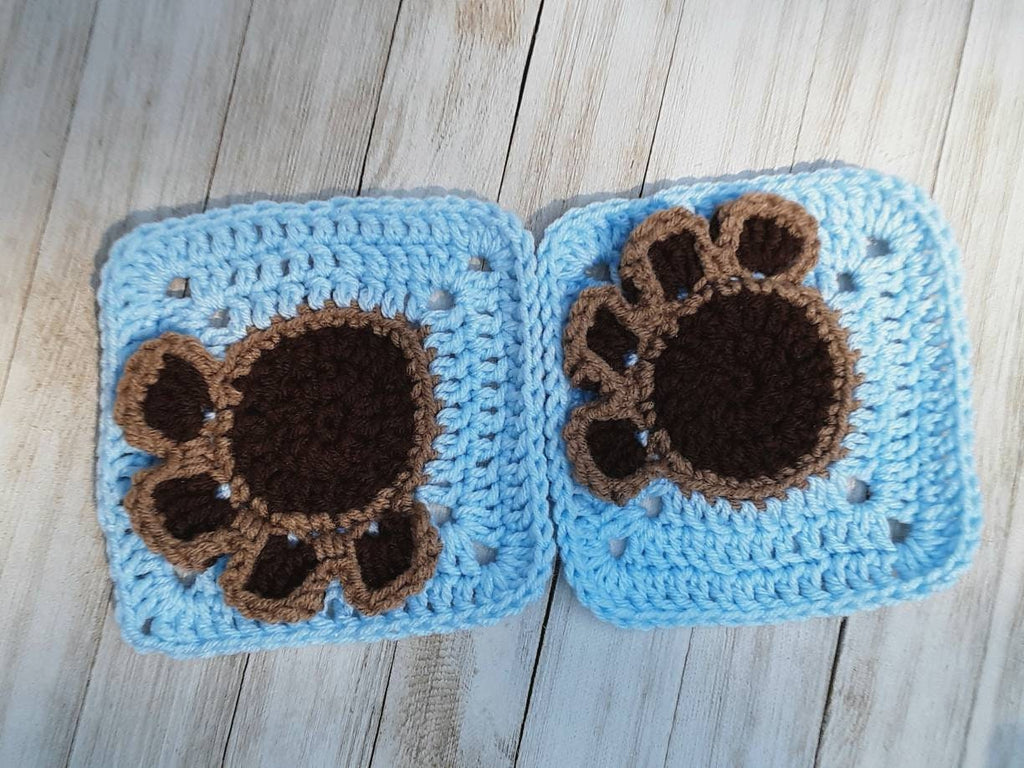 Paw print granny square easy crochet pattern, pet paw print design afghan block, crochet footprint pattern, beginner crochet granny square