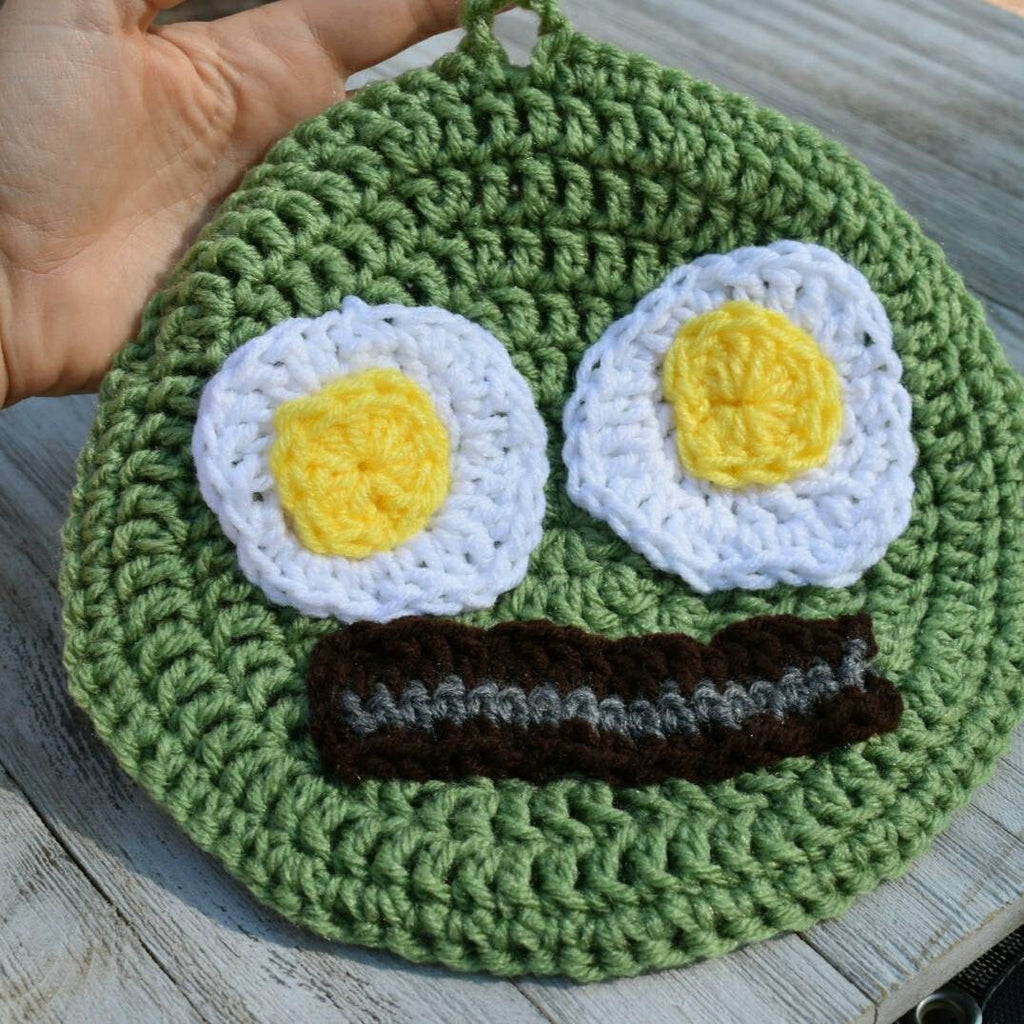 Bacon and Eggs Crochet Potholder Pattern, Funny Kitchen Decor (PDF Pattern)