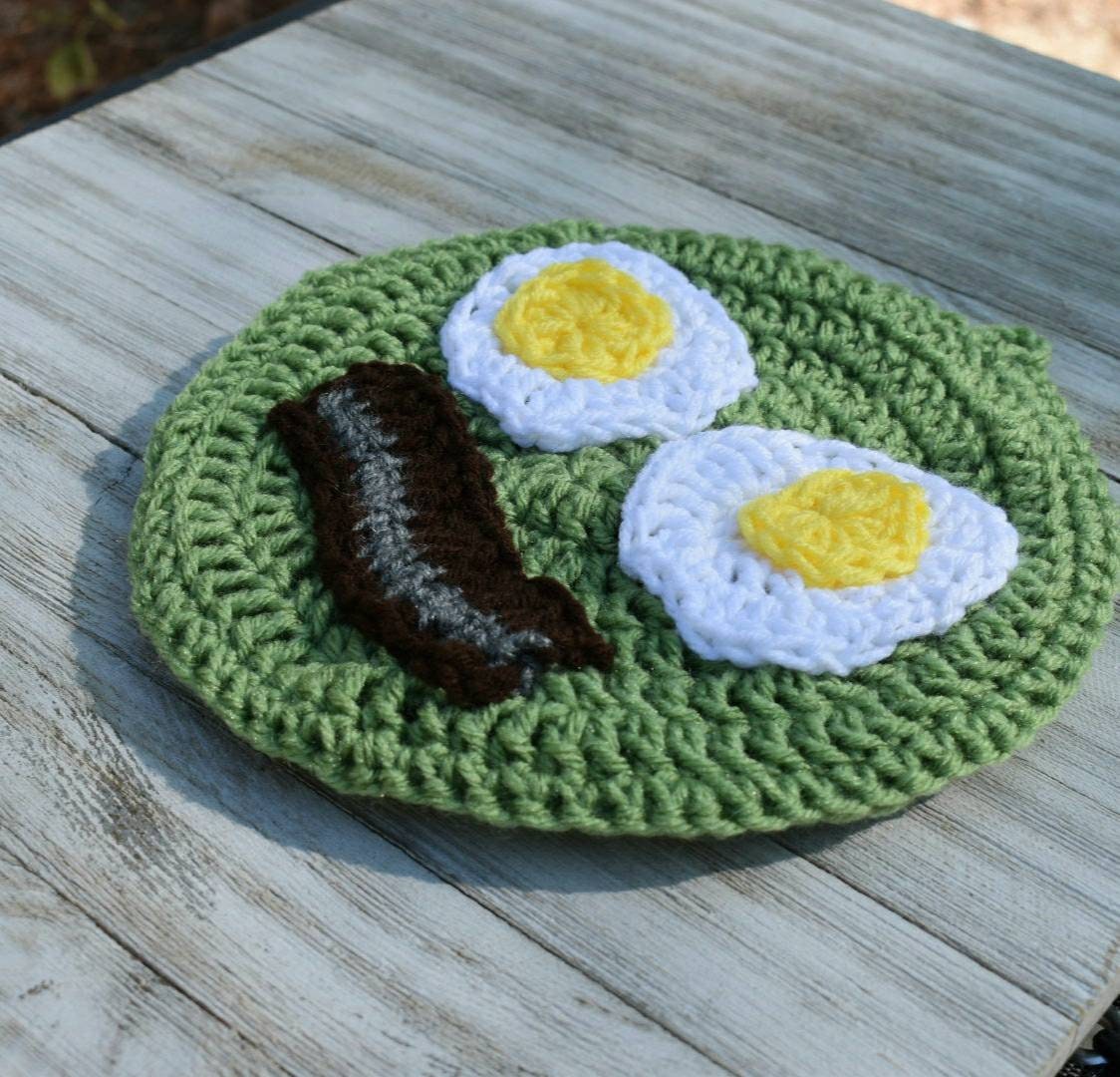 Bacon and Eggs Crochet Potholder Pattern, Funny Kitchen Decor (PDF Pattern)