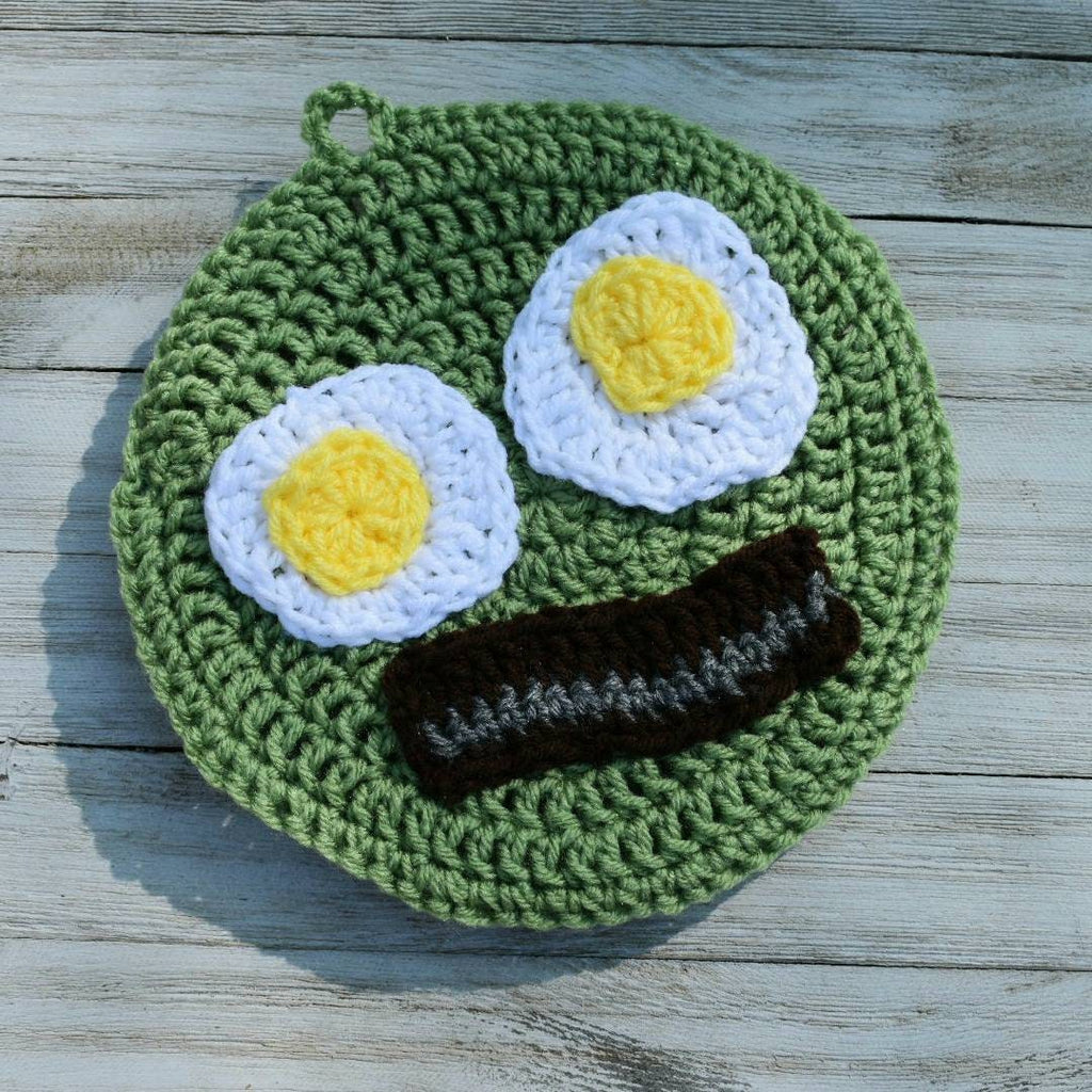 Bacon and Eggs Crochet Potholder Pattern, Funny Kitchen Decor (PDF Pattern)