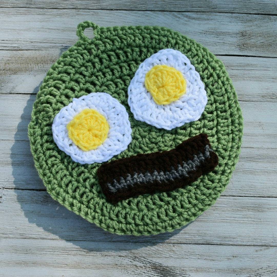 Bacon and Eggs Crochet Potholder Pattern, Funny Kitchen Decor (PDF Pattern)