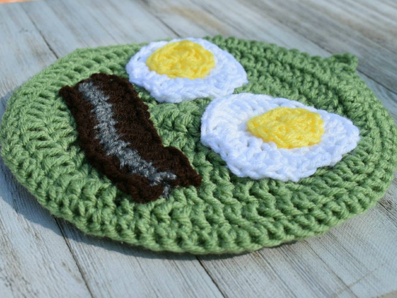 Bacon and Eggs Crochet Potholder Pattern, Funny Kitchen Decor (PDF Pattern)