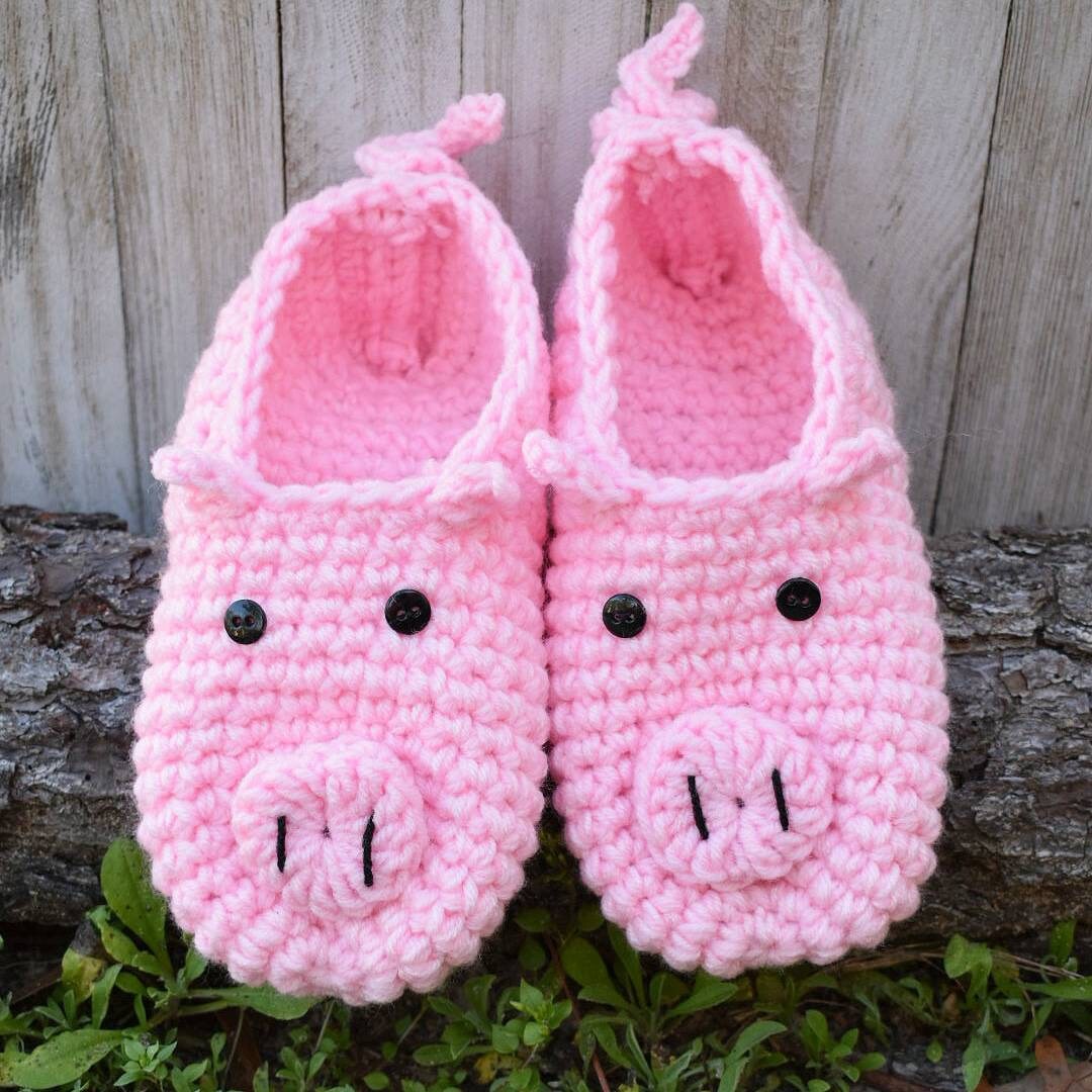 Crochet Pig Slippers Pattern, Easy Kids Slipper (PDF Pattern)