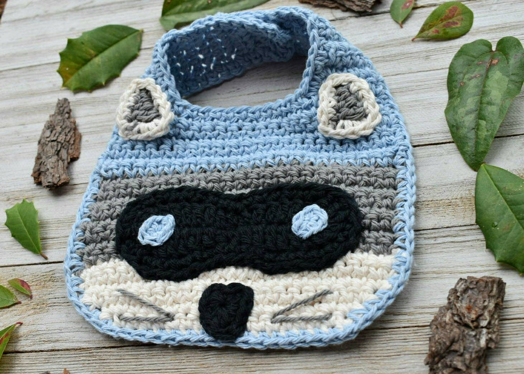 Crochet Raccoon Baby Bib Pattern, Woodland Animal (PDF Pattern)