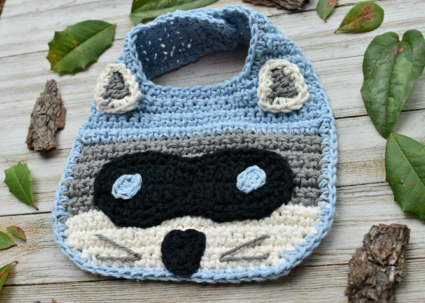 Crochet Raccoon Baby Bib Pattern, Woodland Animal (PDF Pattern)