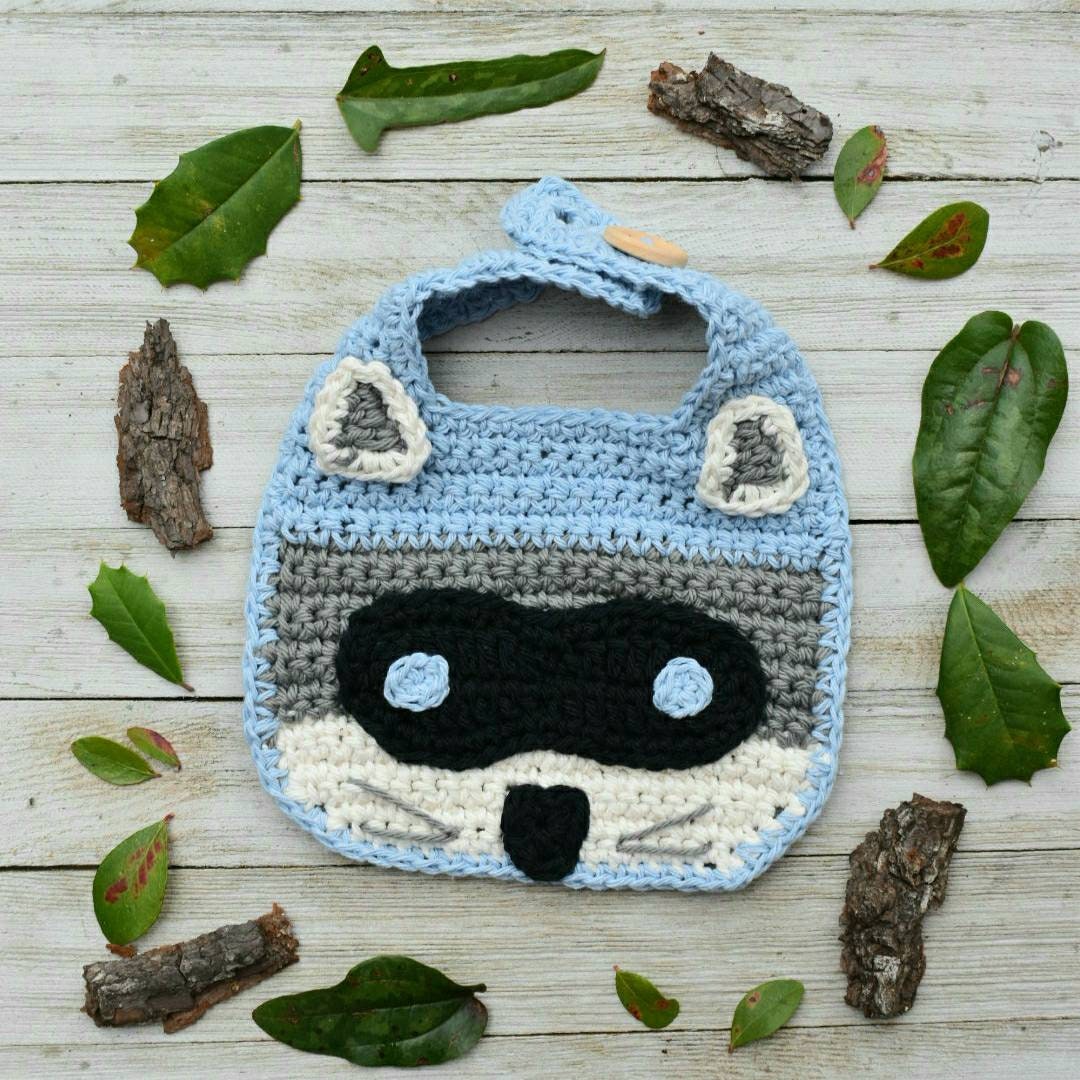 Crochet Raccoon Baby Bib Pattern, Woodland Animal (PDF Pattern)