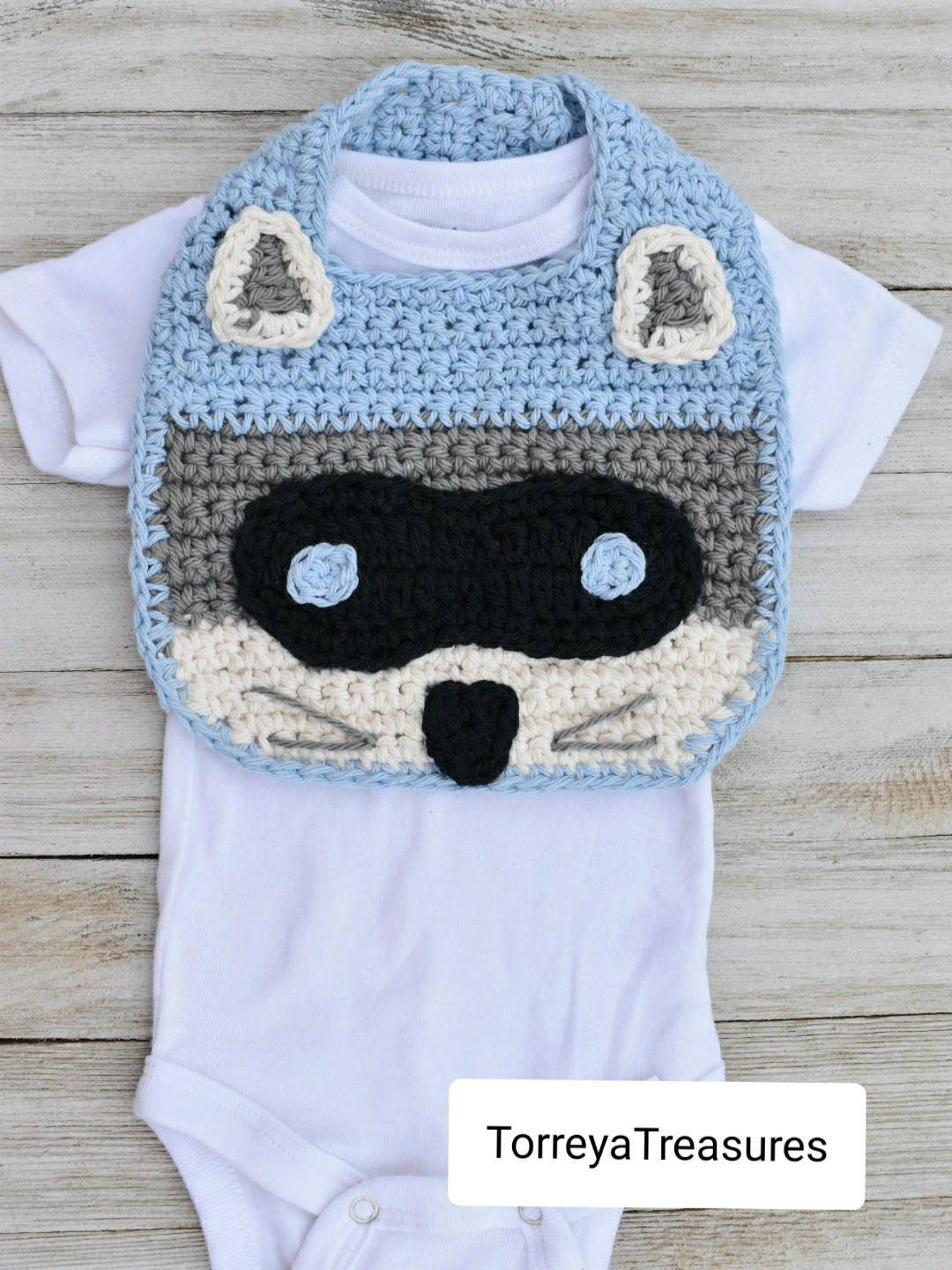 Crochet Raccoon Baby Bib Pattern, Woodland Animal (PDF Pattern)