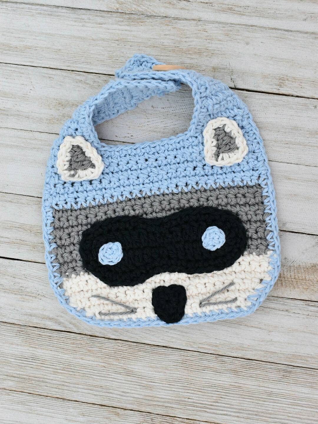 Crochet Raccoon Baby Bib Pattern, Woodland Animal (PDF Pattern)