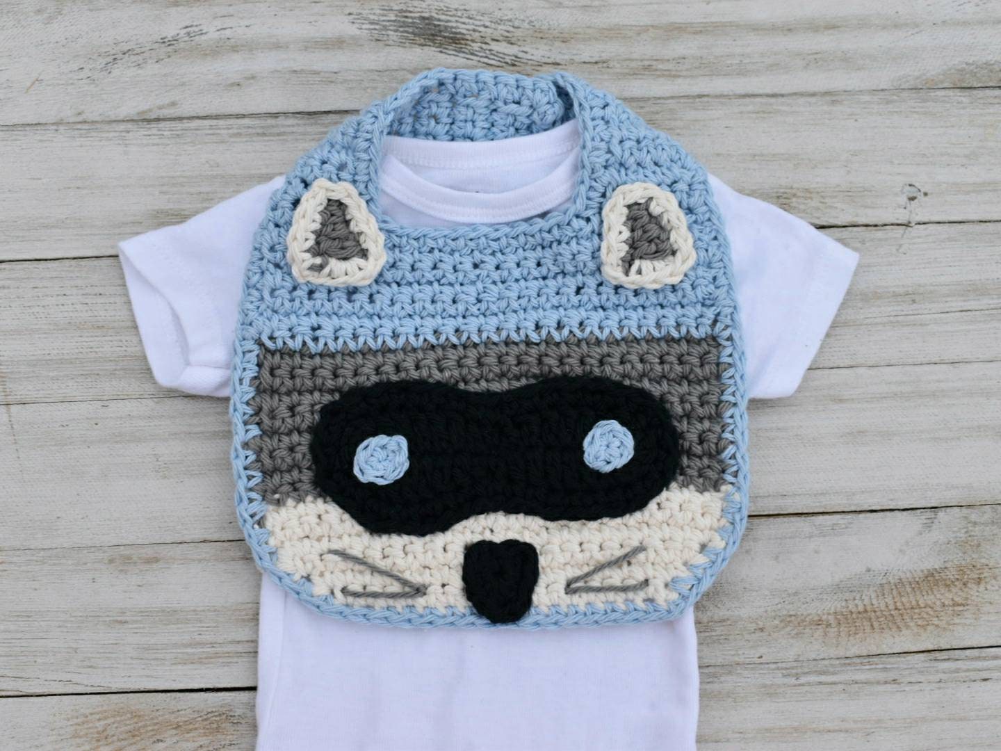 Crochet Raccoon Baby Bib Pattern, Woodland Animal (PDF Pattern)