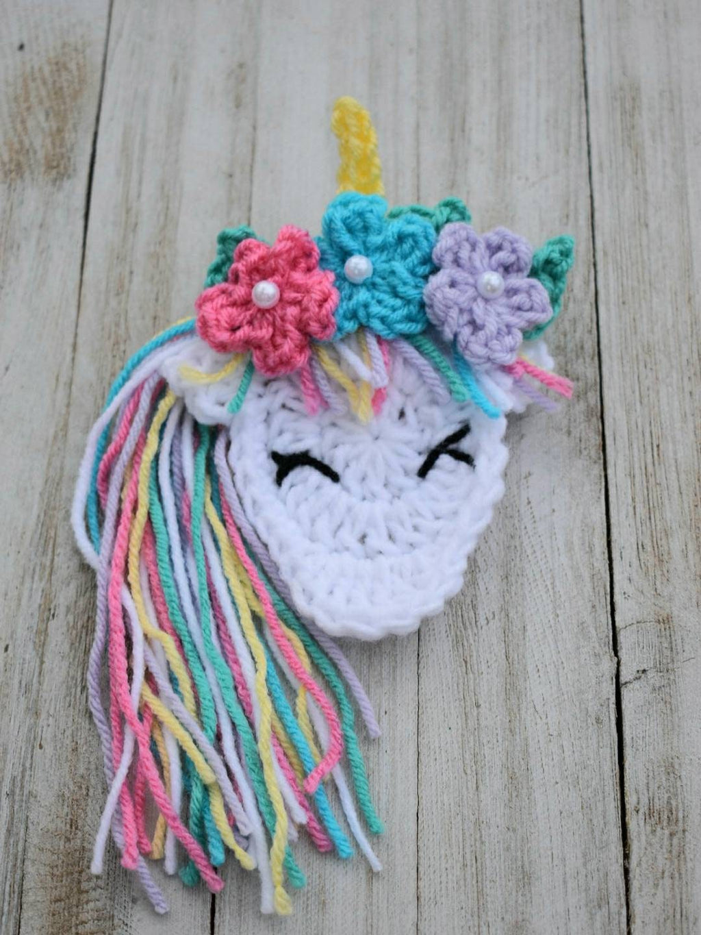 Unicorn Applique Crochet Pattern, Flower Headband (PDF Pattern)