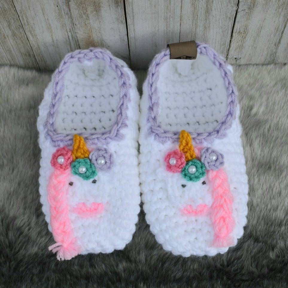 Crochet Unicorn Slippers Pattern, Kids Toddler Sizes (PDF Pattern)