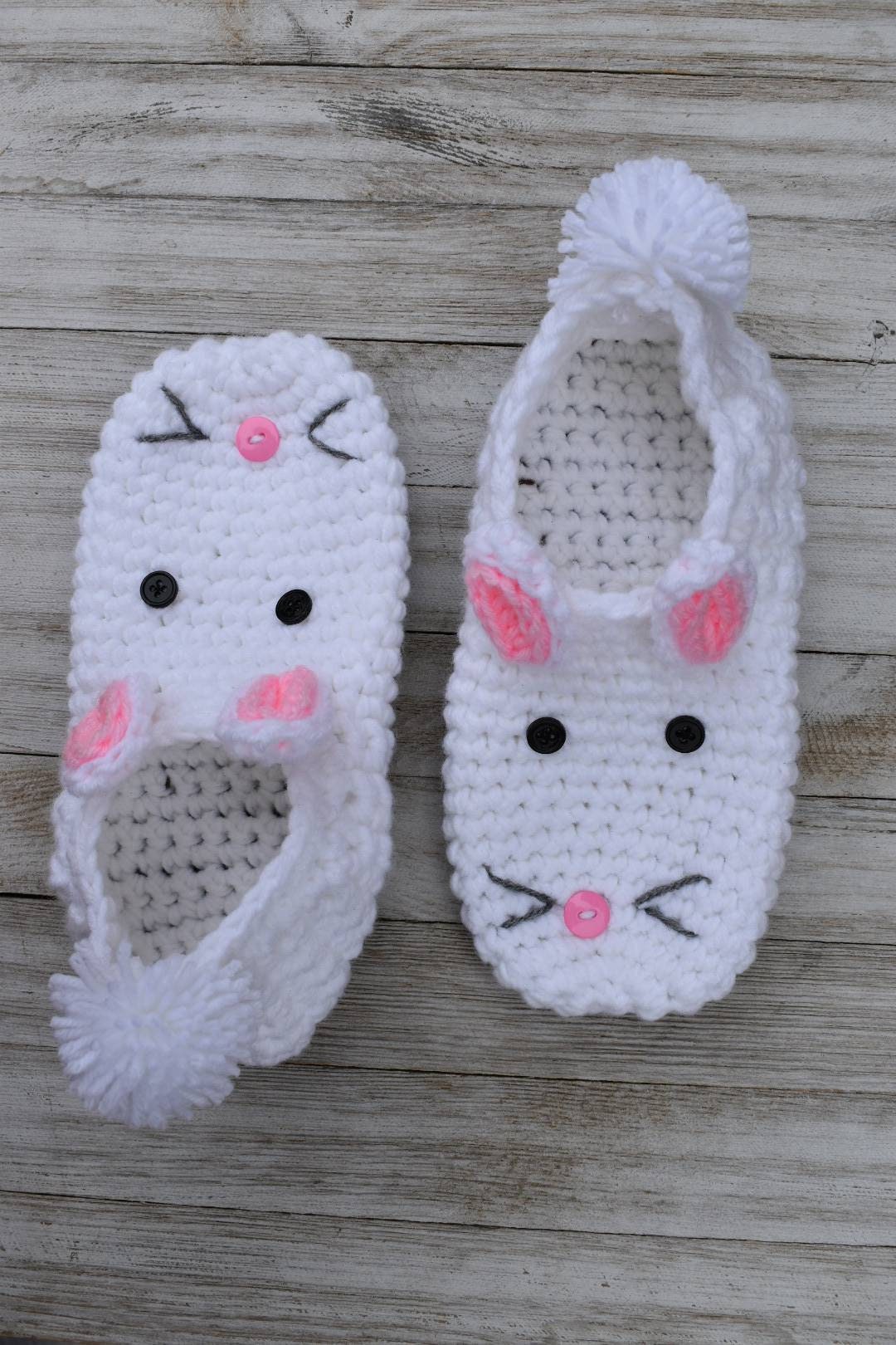 Crochet Bunny Slippers Pattern, Women's US Shoe Size (PDF Pattern)