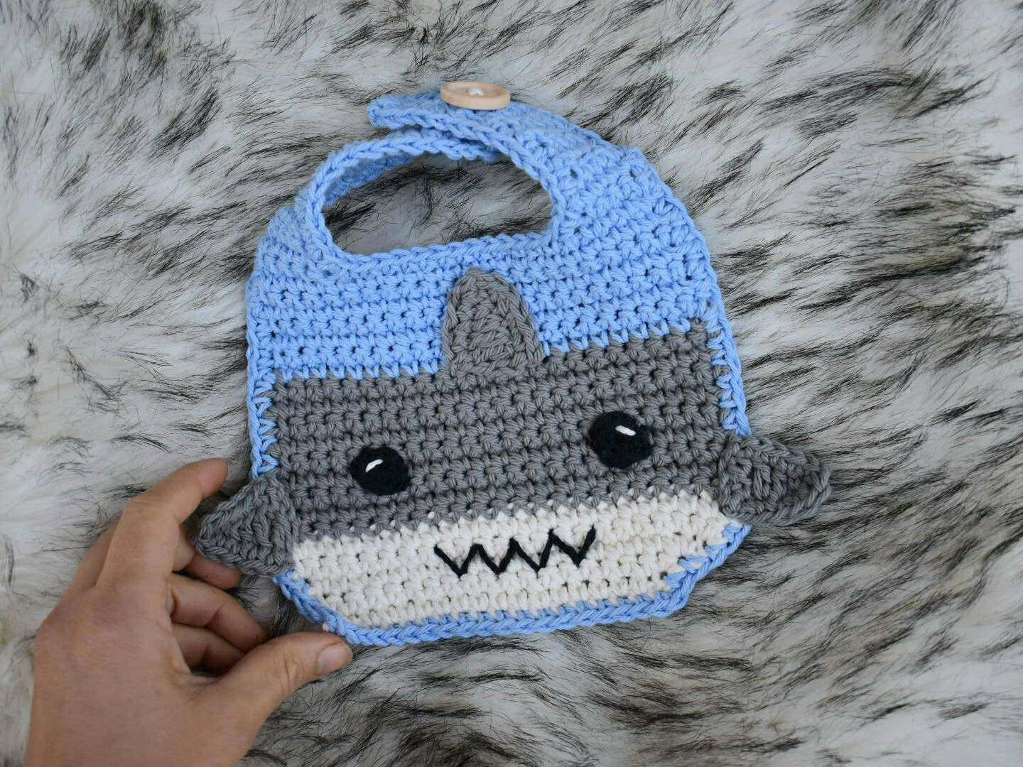 Shark Crochet Baby Bib Pattern, Cotton Drool Bib (PDF Pattern)