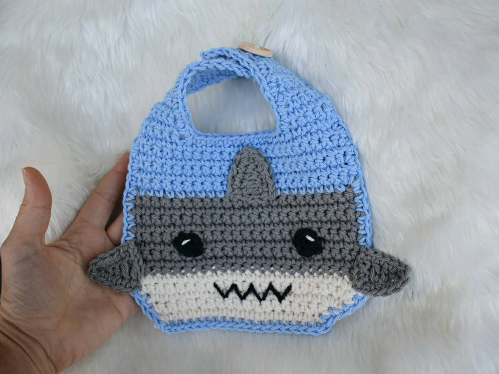 Shark Crochet Baby Bib Pattern, Cotton Drool Bib (PDF Pattern)