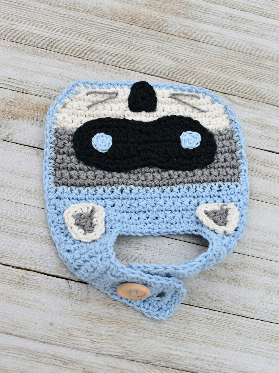 Crochet Raccoon Baby Bib Pattern, Woodland Animal (PDF Pattern)