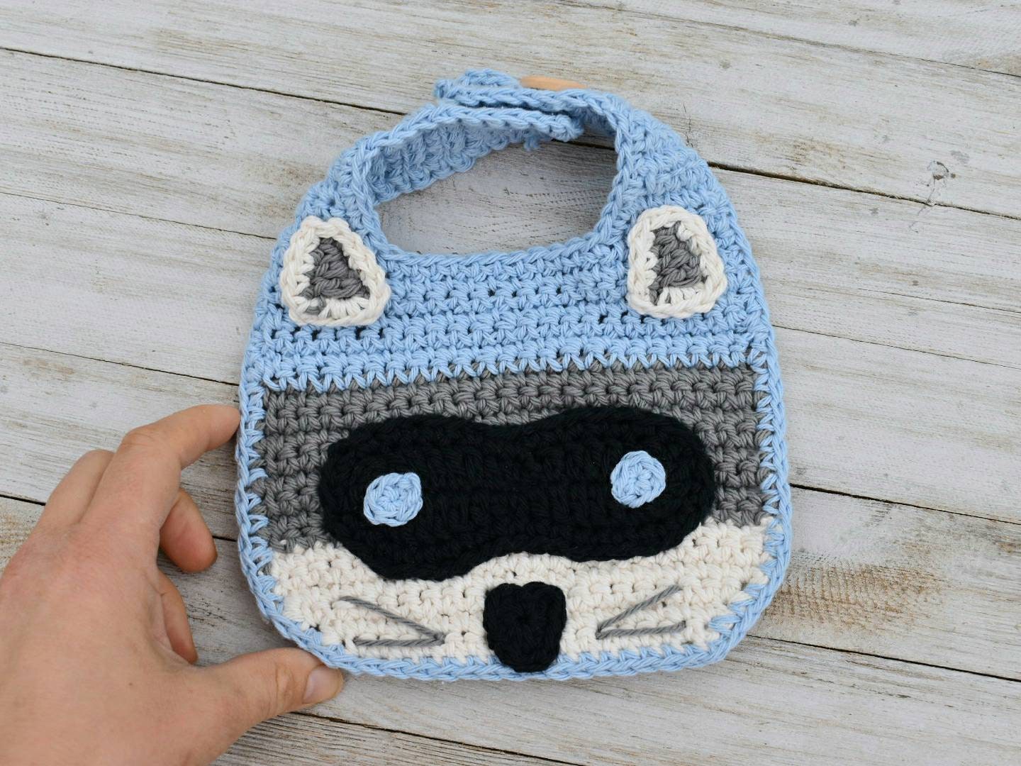 Crochet Raccoon Baby Bib Pattern, Woodland Animal (PDF Pattern)