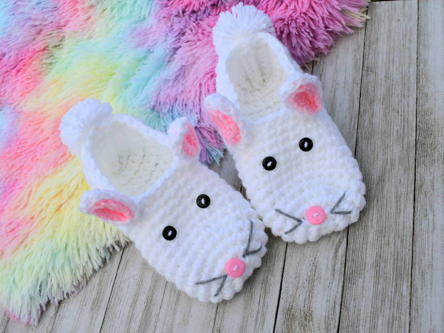 Youth Bunny Slippers Crochet Pattern, Easy Kids Crochet (PDF Pattern)