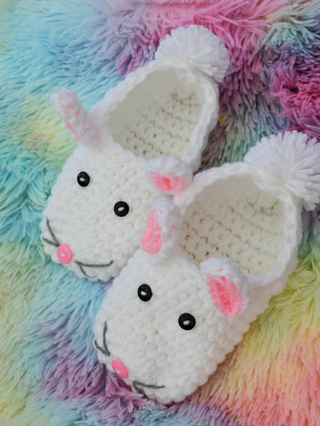 Crochet Bunny Slippers Pattern, Women's US Shoe Size (PDF Pattern)