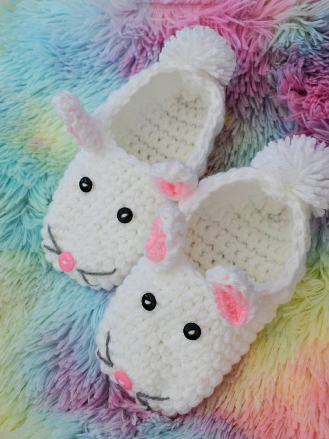 Crochet Bunny Slippers Pattern, Women's US Shoe Size (PDF Pattern)