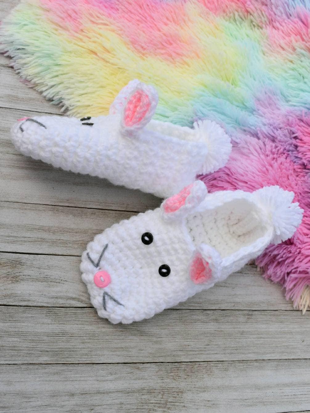 Crochet Bunny Slippers Pattern, Women's US Shoe Size (PDF Pattern)