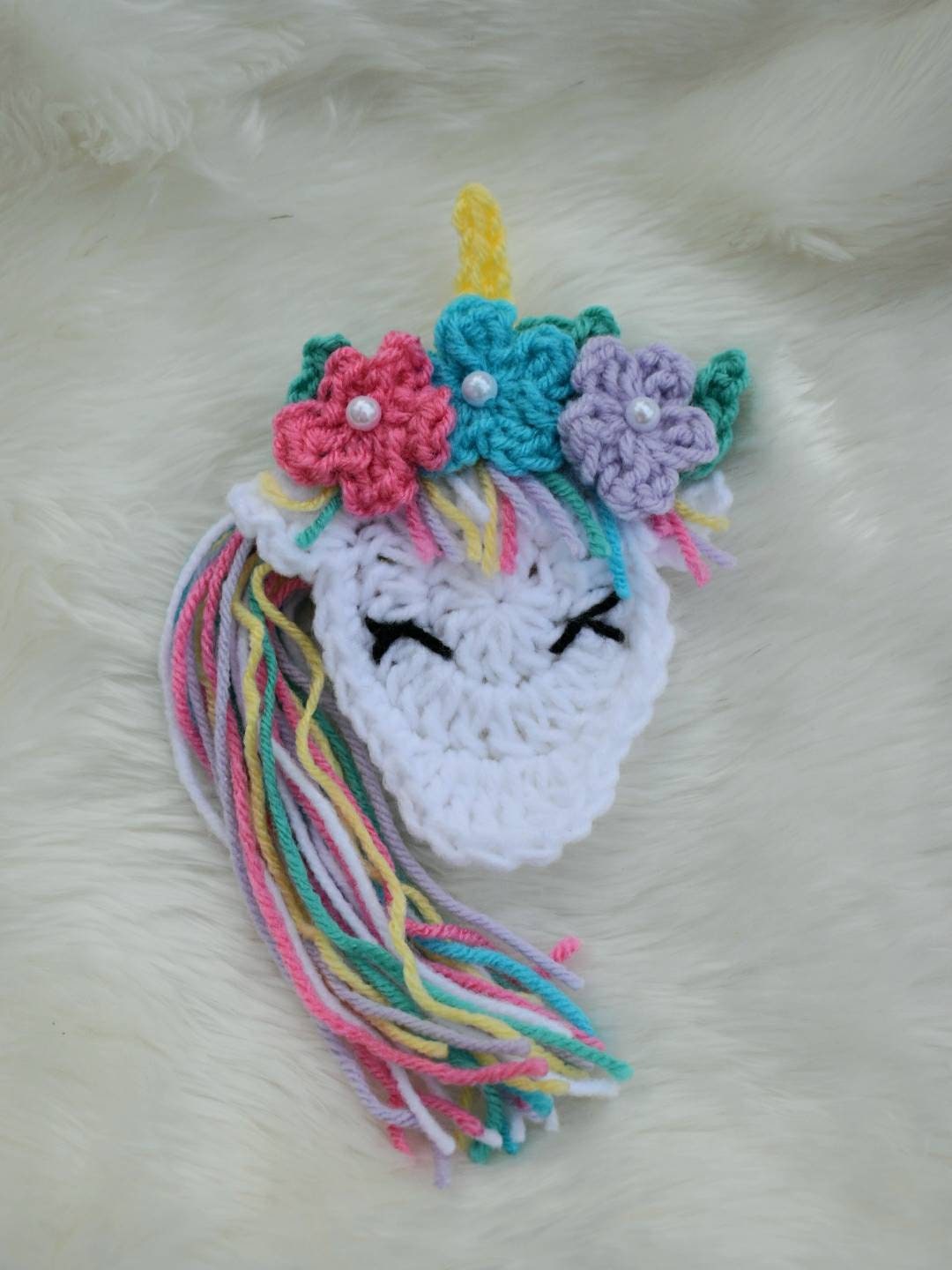 Unicorn Applique Crochet Pattern, Flower Headband (PDF Pattern)