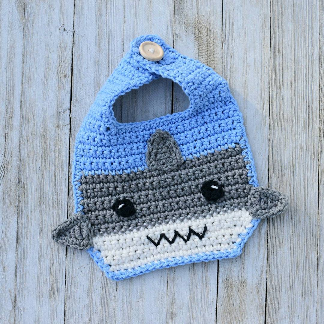 Shark Crochet Baby Bib Pattern, Cotton Drool Bib (PDF Pattern)