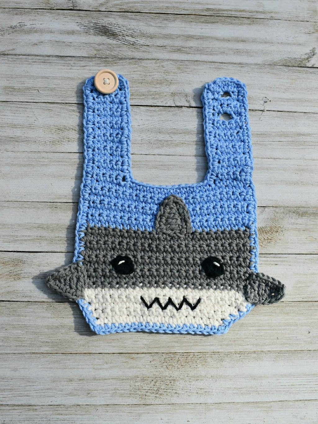 Shark Crochet Baby Bib Pattern, Cotton Drool Bib (PDF Pattern)