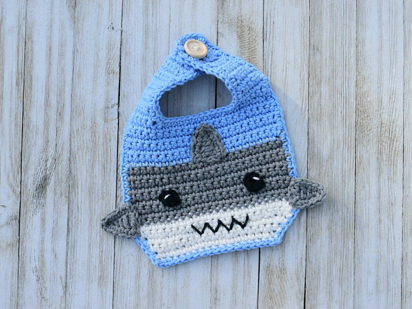 Shark Crochet Baby Bib Pattern, Cotton Drool Bib (PDF Pattern)