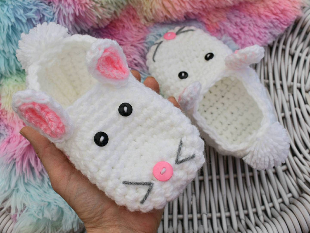 Crochet Bunny Slippers Pattern, Women's US Shoe Size (PDF Pattern)