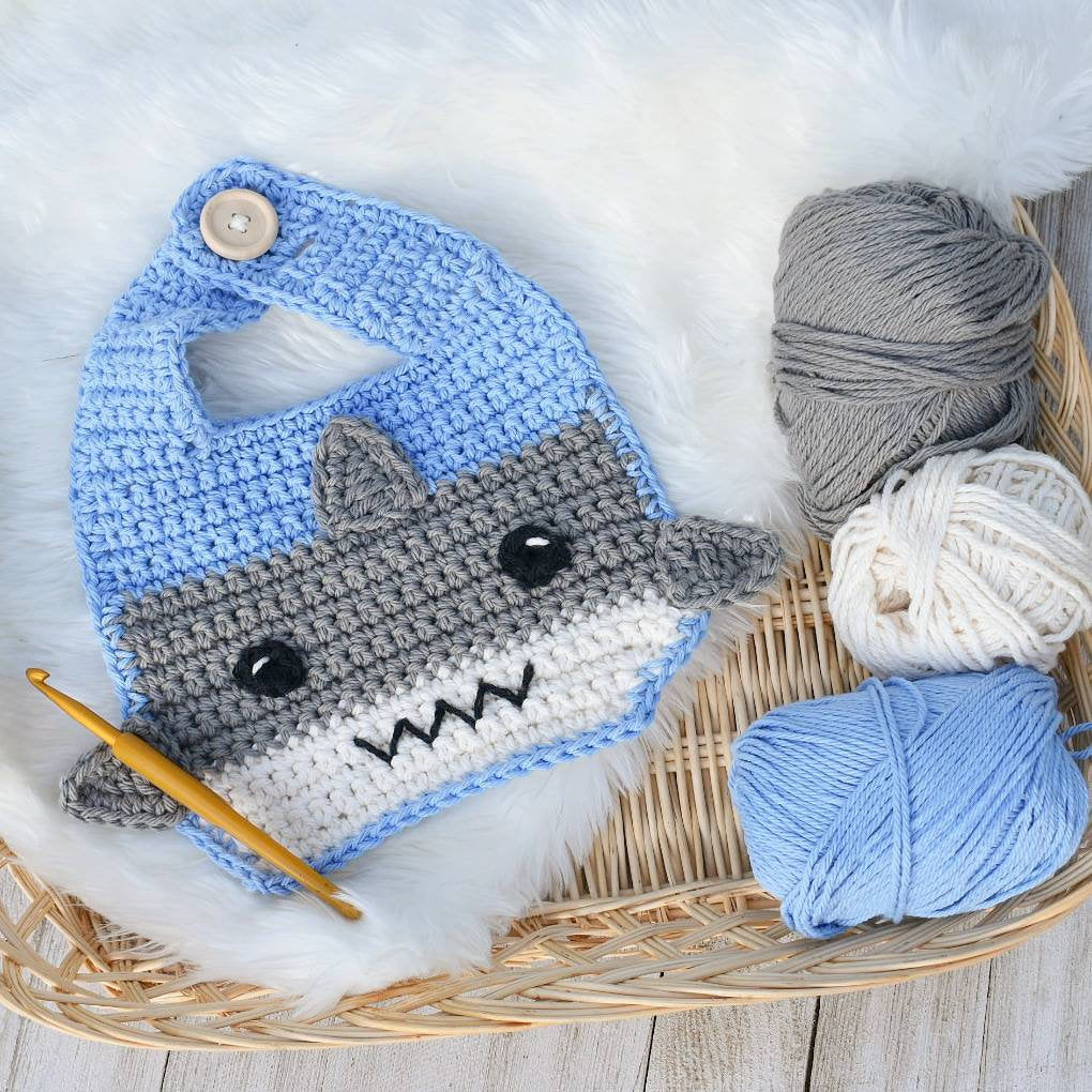 Shark Crochet Baby Bib Pattern, Cotton Drool Bib (PDF Pattern)