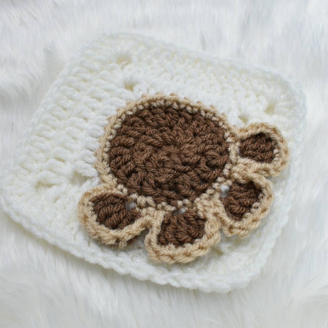 Paw print granny square easy crochet pattern, pet paw print design afghan block, crochet footprint pattern, beginner crochet granny square