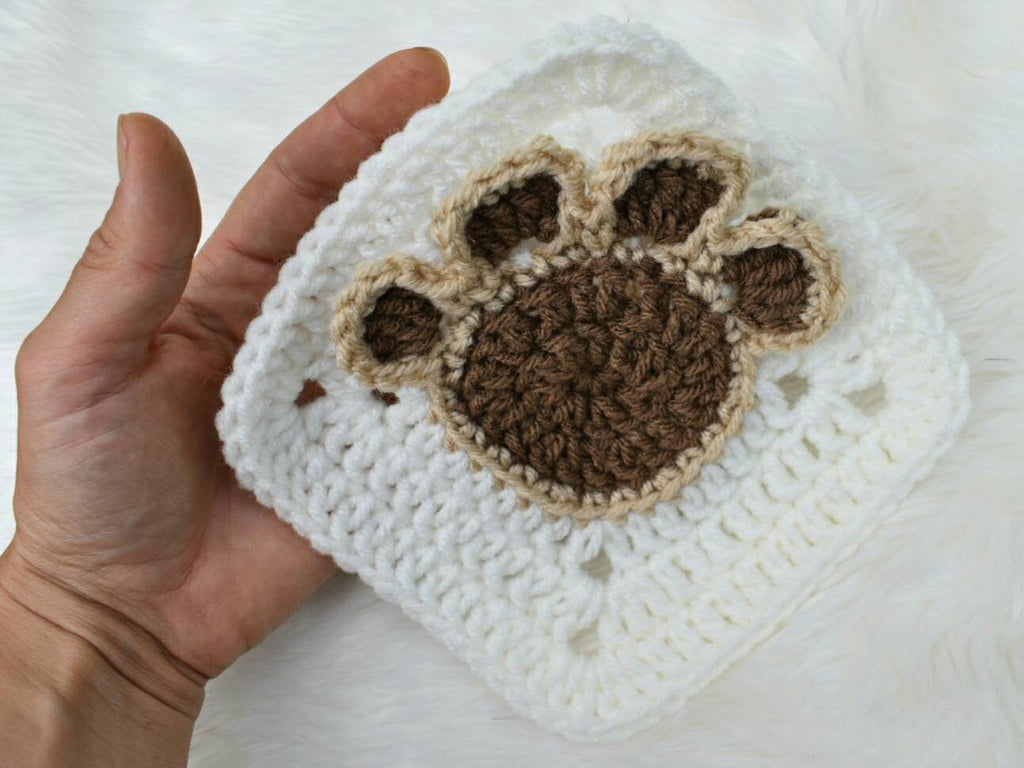 Paw print granny square easy crochet pattern, pet paw print design afghan block, crochet footprint pattern, beginner crochet granny square