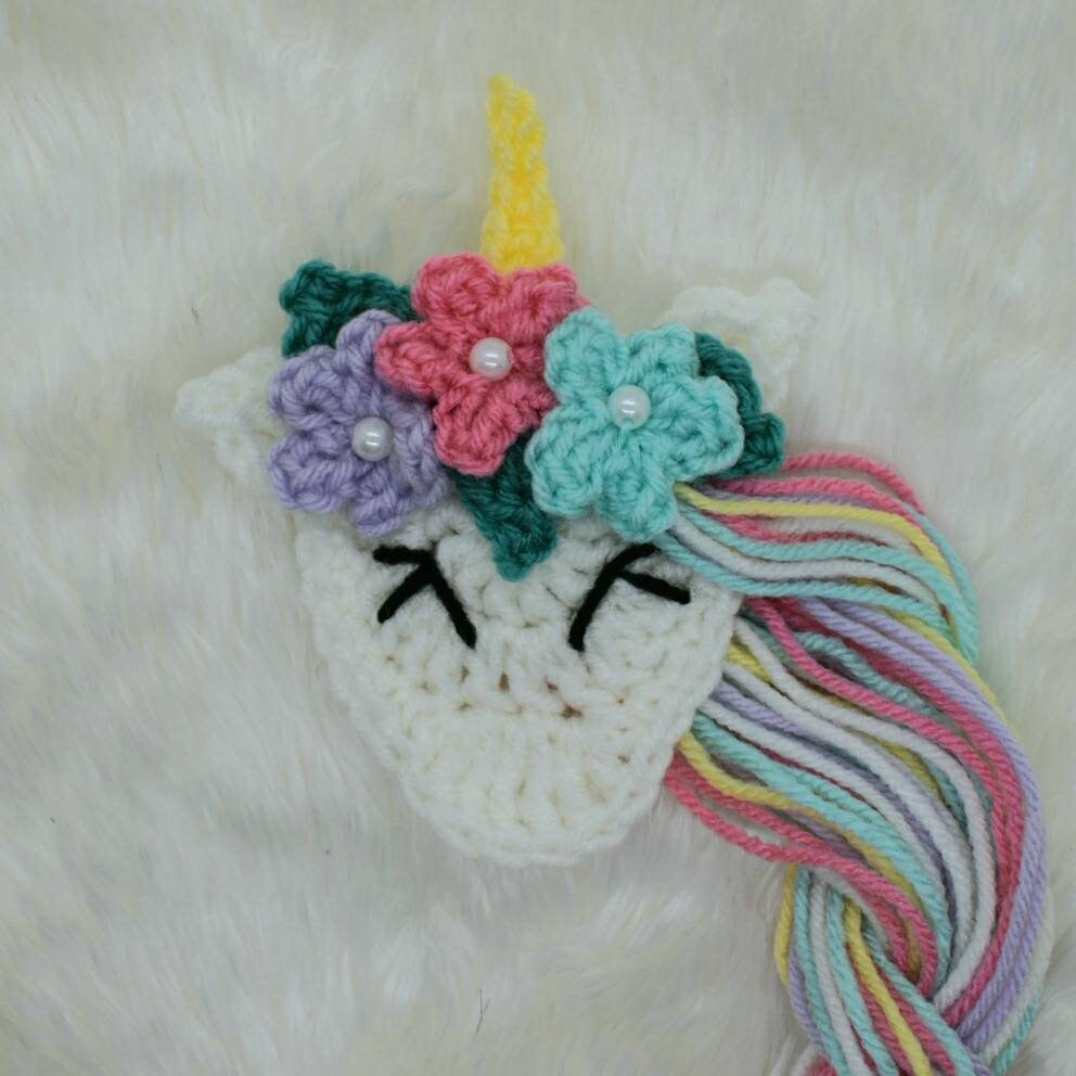 Unicorn Applique Crochet Pattern, Flower Headband (PDF Pattern)