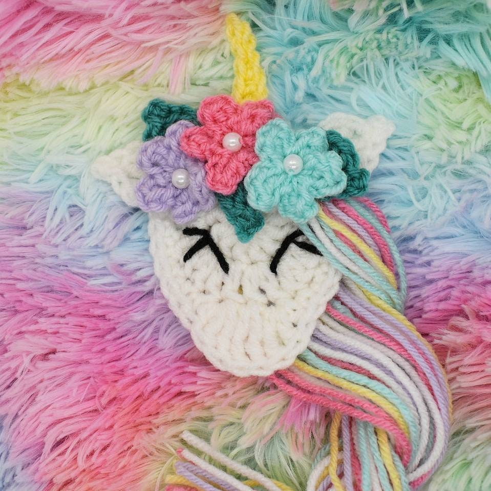 Unicorn Applique Crochet Pattern, Flower Headband (PDF Pattern)