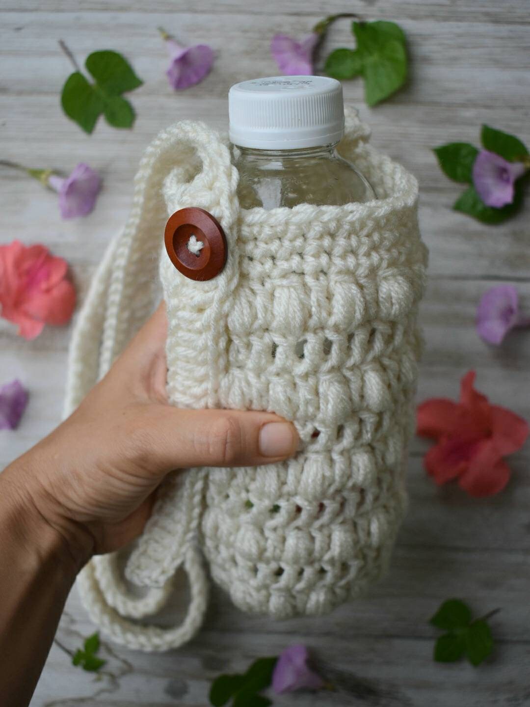 Crochet Water Bottle Holder Pattern, Adjustable Strap Beverage Bag (Digital PDF)