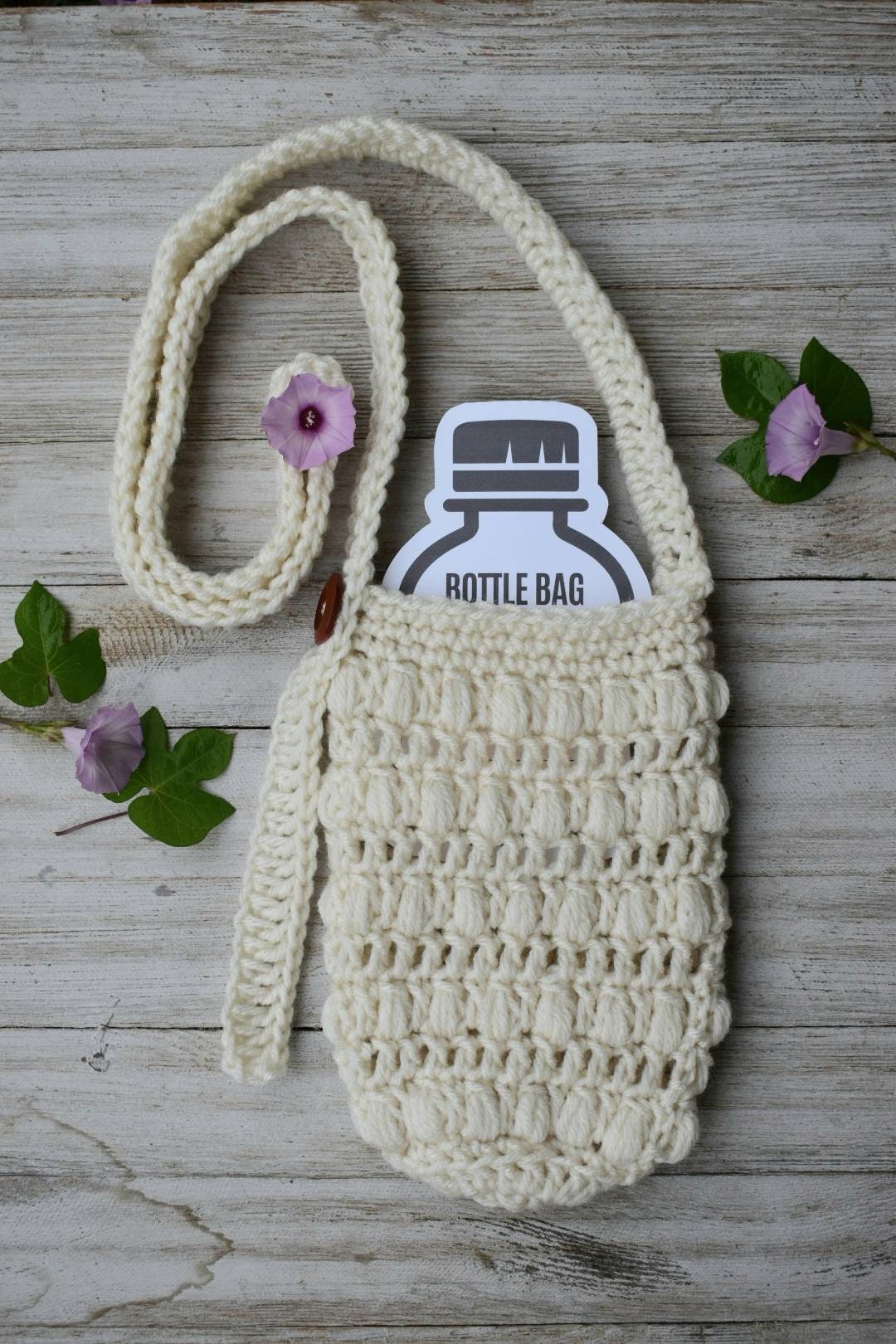 Crochet Water Bottle Holder Pattern, Adjustable Strap Beverage Bag (Digital PDF)