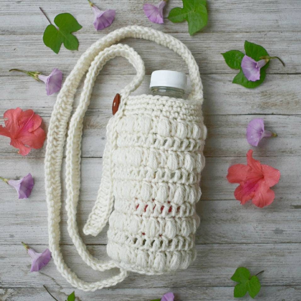 Crochet Water Bottle Holder Pattern, Adjustable Strap Beverage Bag (Digital PDF)